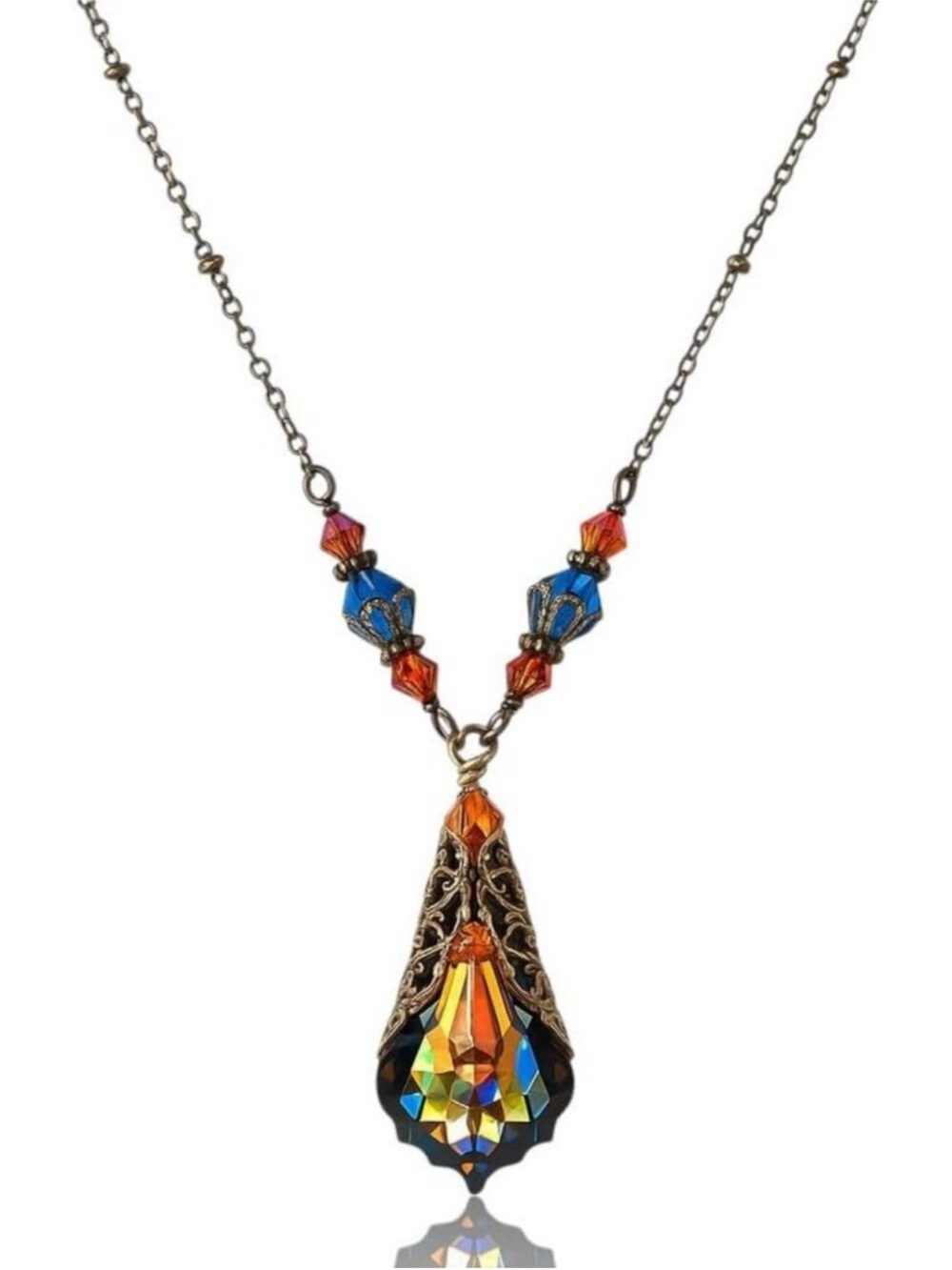 Bermuda Blue Teardrop Filigree Pendant Necklace - Elegant Jewelry Gift for Her